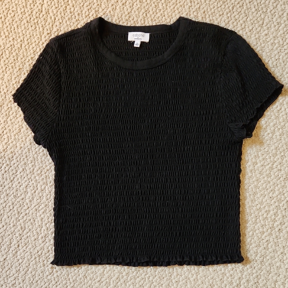 Cabana By Crown And Ivy Black Smocked Fitted Crop T-Shirt
